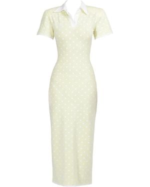 ROWEN ROSE Polka-Dot Jersey Midi Dress - White