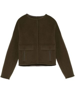 Yves Salomon Leather Trim-Detailing Jacket - Green