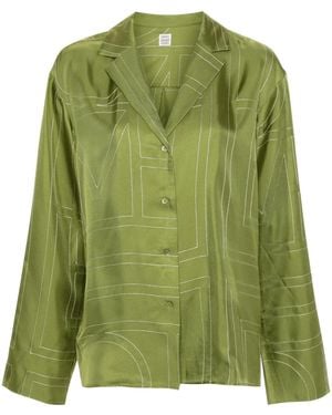 TOTEME Logo-Embroidered Silk-Satin Shirt - Green