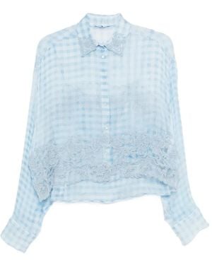Ermanno Scervino Camisa a cuadros con ribete de encaje - Azul