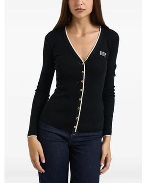 Elisabetta Franchi Logo-Embroidered Ribbed-Knit Cardigan - Black