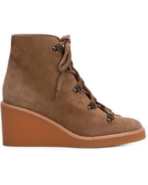 Odissi Yara Lace-Up Wedge Boots - Brown
