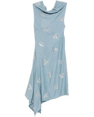 Marques'Almeida Cowl-Neck Embroidered Midi Dress - Blue