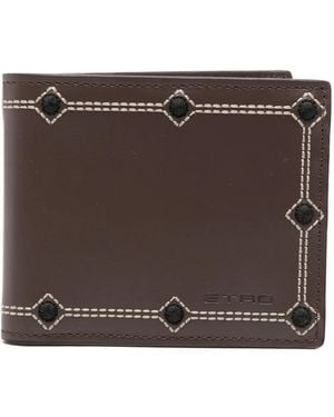 Etro Embroidery Leather Wallet - Brown