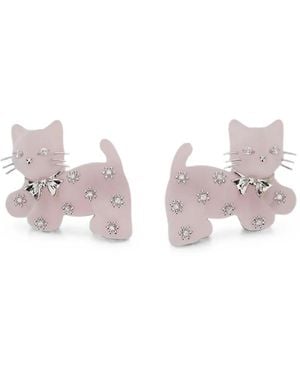 YVMIN Cat-Motif Crystal-Embellished Hair Clips - Pink