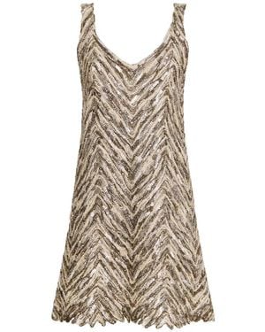 Brunello Cucinelli Chevron Embelished Mini Dress - Natural