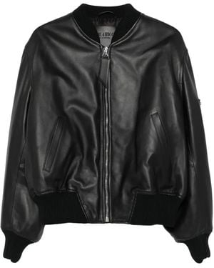 The Attico Leather Zip-Front Bomber Jacket - Black