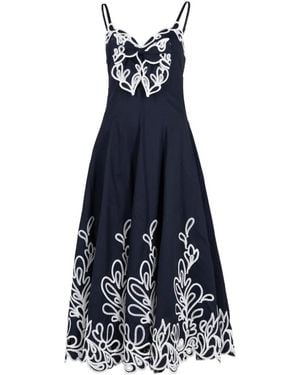 Cinq À Sept Paisley Bloom Embroidered Bow-Detail Midi Dress - Blue