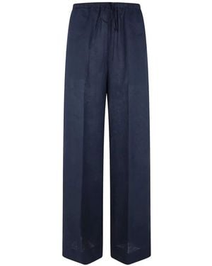 Liviana Conti Drawstring Linen Trousers - Blue
