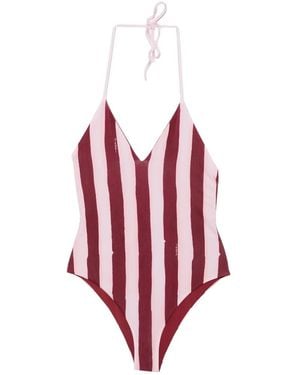 Fendi Striped Halterneck Swimsuit - Red