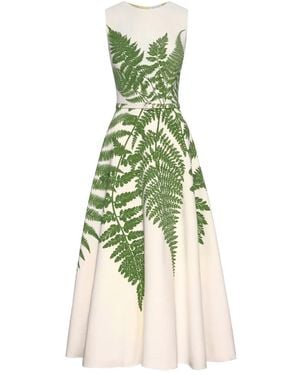 Oscar de la Renta Fern-Print Belted Midi Dress - Green