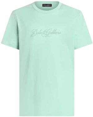 Dolce & Gabbana Cotton T-Shirt With Dg Embroidery - Green
