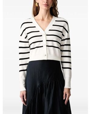 Morgan Striped V-Neck Cardigan - White