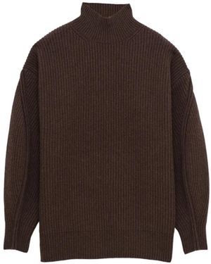 Carven Jersey De Canalé De Cachemira Con Cuello Alto - Marrón