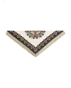 La DoubleJ Floral-Print Fringed Scarf - Metallic