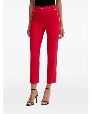 Morgan Button-Detail Cropped Pants - Red