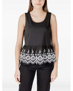Ichi Embroidered Peplum Blouse - Black