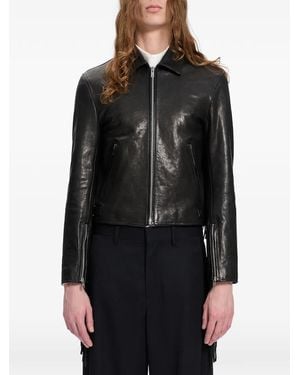 Ann Demeulemeester Karo Lederjacke - Schwarz
