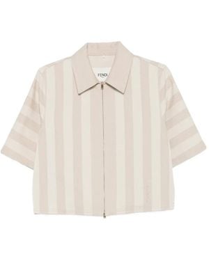 Fendi Striped Short-Sleeve Jacket - White