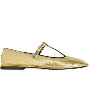 The Row T-Strap Square-Toe Ballet Flats - Metallic