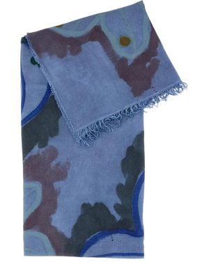Exquisite J Floral-Pattern Fringed Scarf - Blue