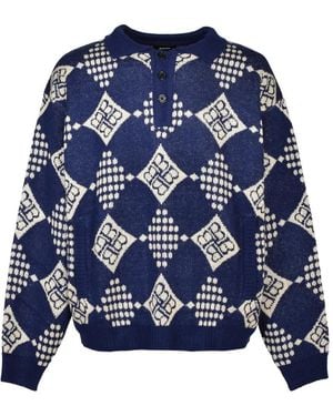 BREATH Geometric-Pattern Polo Jumper - Blue