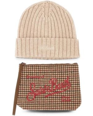 MC2 Saint Barth Pochette With Houndstooth Pattern And Beanie Set - White