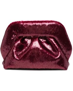 THEMOIRÈ Small Bios Metallic Pleated Clutch Bag - Red