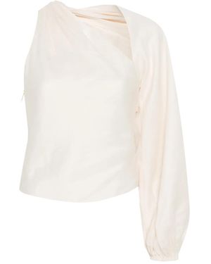 Self-Portrait Draped-Sleeve Top - White