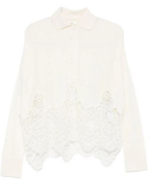 Ermanno Scervino Lace-trimmed polo-neck cardigan - Weiß