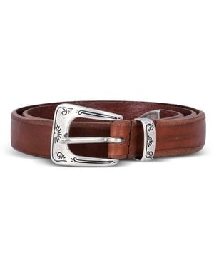 Fabrizio Mancini Engraved Buckle Leather Belt - Brown