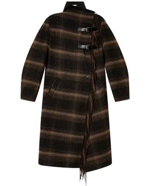 Isabel Marant Gihan Fringed Plaid Coat - Black