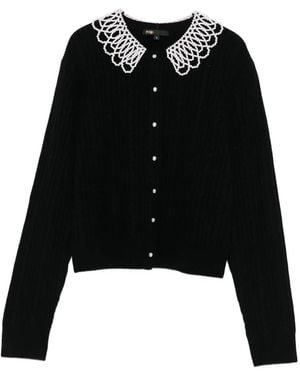 Maje Faux-pearl-embellished cable-knit cardigan - Schwarz