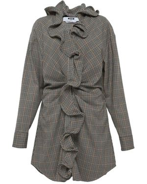 MSGM Abito Ruffled Detailed Dress - Gray