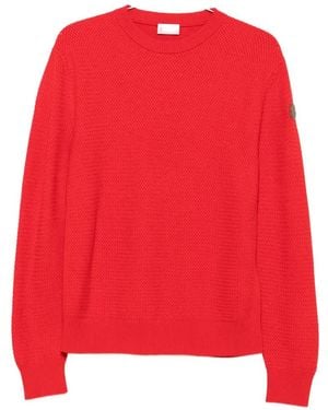 Moncler Waffle-Knit Logo-Patch Sweater - Red