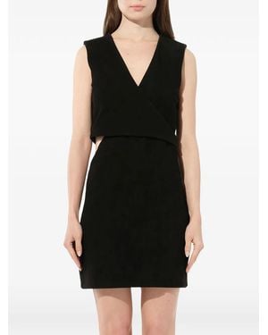 Balmain Leather Wrap-Style Dress - Black