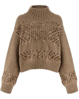 Brunello Cucinelli Open-knit Drop-shoulder Sweater - ナチュラル