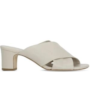 Julie Dee Crossover-Strap Block-Heel Sandals - White