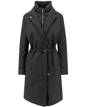 Moorer Belted Layered-Design Coat - Black
