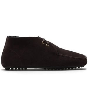 Car Shoe Fur-Lined Suede Driving Boots - Black