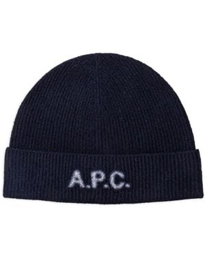 A.P.C. Beanie mit Logo-Stickerei - Blau