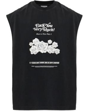 Vetements Graphic-Print Sleeveless T-Shirt - Black