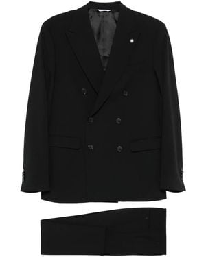 Manuel Ritz Double-Breasted Welt-Pocket Suit - Black