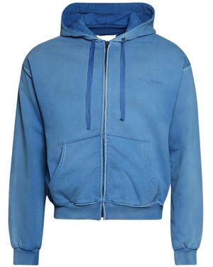 Maison Margiela Zip-Up Logo-Embroidered Hoodie - Blue