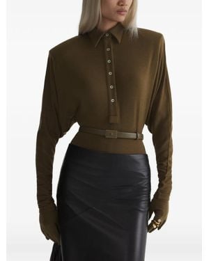 Mugler Bat-Sleeve Polo Bodysuit - Black