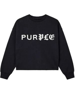 Purple Brand Half & Half Logo-Print Raw-Cut Sweater - Black