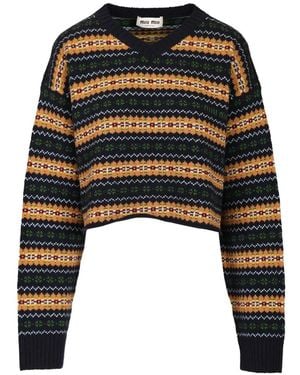 Miu Miu Jacquard-Knit Cropped Jumper - Black