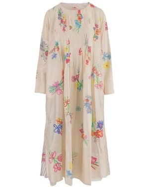 Péro Robe Mi-Longue À Fleurs - White