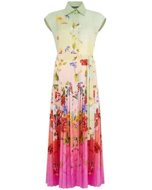 Roberto Cavalli Floral Pleated Dress - White