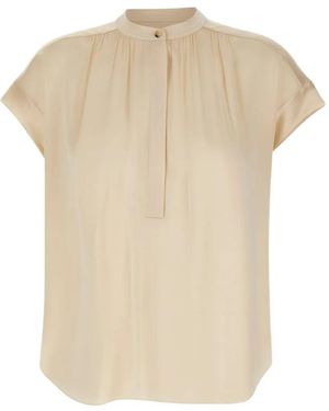 Vince Button-Placket Gathered Silk Blouse - White